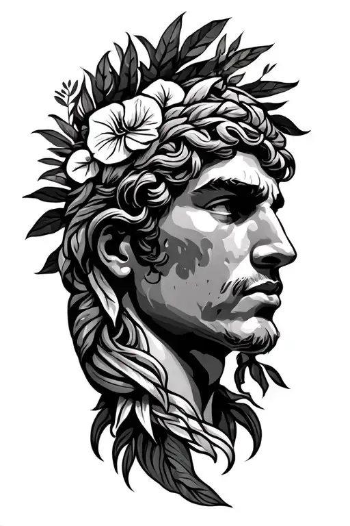 Greek, athletic, jungle, Aquarius, stoic virtues tattoo design idea