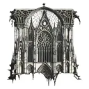 gothic cathedral with towers stained glass window tattoo design idea