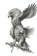 Hawk and its wings wrapped around roaring lion tattoo design idea