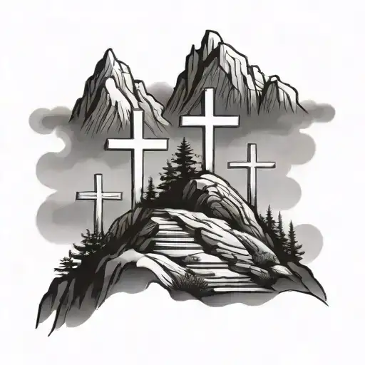 3 crosses on a mountain tattoo design idea