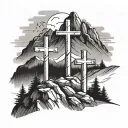 3 crosses on a mountain tattoo design idea