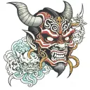 oni mask split in half tattoo design idea