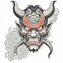 oni mask split in half tattoo design idea