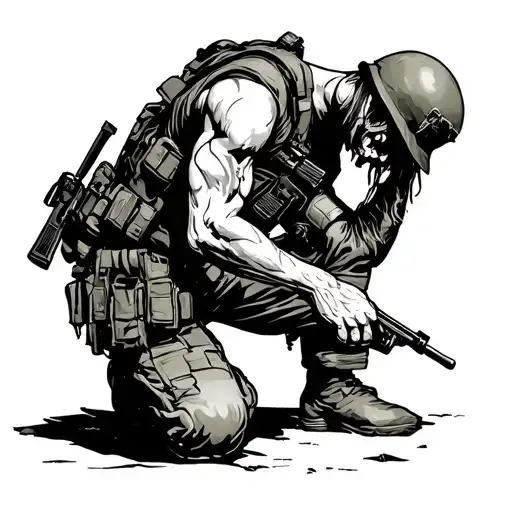 fallen soldier kneeling tattoo design idea