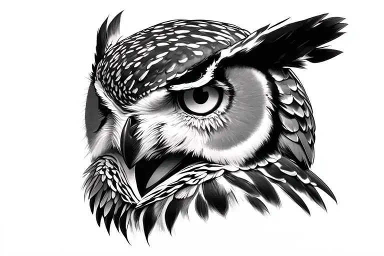 Realistic and intense realistic owl head tattoo design idea