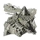 Machu picchu silhouette line drawing black tattoo design idea