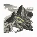 Machu picchu silhouette line drawing black tattoo design idea