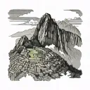 Machu picchu silhouette line drawing black tattoo design idea