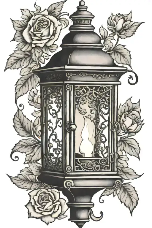 ornate vintage lantern with candle    tattoo design idea