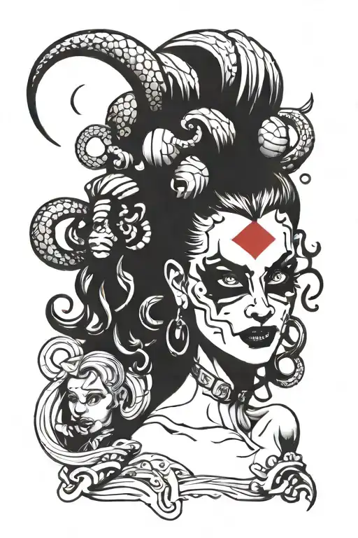 medusa Harley Quinn mixed features tattoo design idea