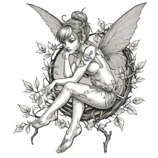 petite,naughty,nude,sexy,on a branch,realism,tinker bell tattoo design idea