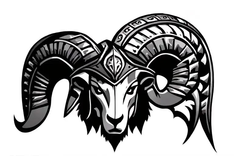 ram head with gladiator helmet tattoo design idea