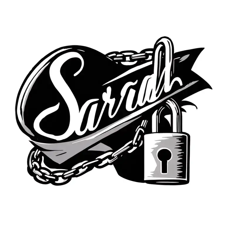 "Sarah " padlock chain key name tattoo tattoo design idea