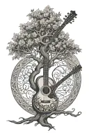 tree of life with acoustic guitar intertwined tattoo design idea
