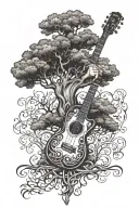 tree of life with acoustic guitar intertwined tattoo design idea