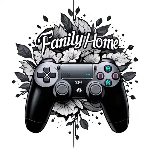 gym inspired tattoo, PlayStation controller, Family Home tattoo design idea