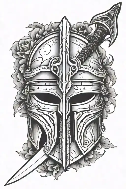 gladiator helmet with a spirit sword tattoo design idea
