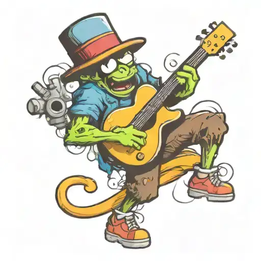 graffiti spray can character playing a guitar tattoo design idea