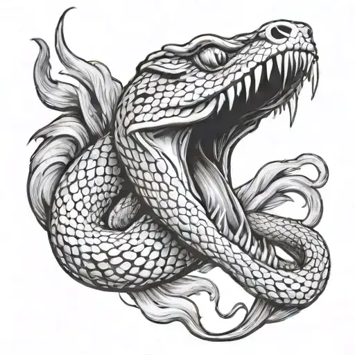Viper, open mouth, shedding its skin tattoo design idea