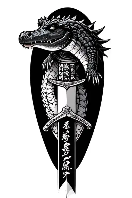 alligator samurai sword tattoo design idea