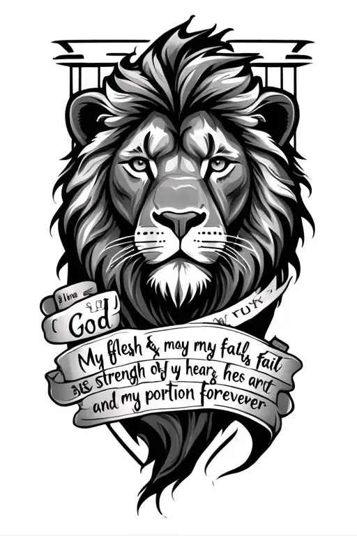 make a tattoo with a lion My flesh and my heart may fail, but God is the strength of my heart and my portion forever tattoo design idea