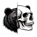 Half face bear and skull tattoo design idea