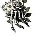 skeleton hand with 100 dollar bill rose tattoo design idea