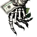 skeleton hand with 100 dollar bill rose tattoo design idea