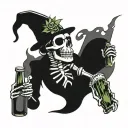 weed smoking skeleton drinking beer bottles tattoo design idea