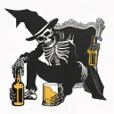 weed smoking skeleton drinking beer bottles tattoo design idea