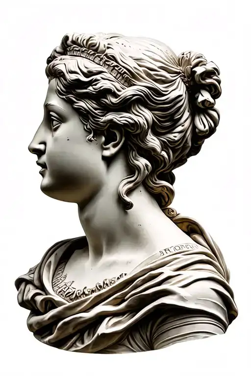 greco roman beautiful women bust sculpture head profile holding tattoo design idea