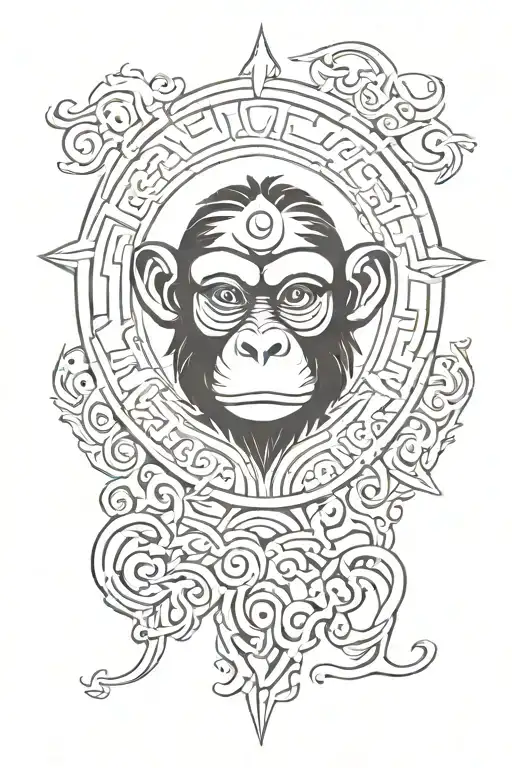 monkey sun message demon n tattoo design idea