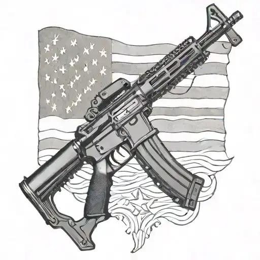 American flag intertwined with a detailed m16 rifle tattoo design idea