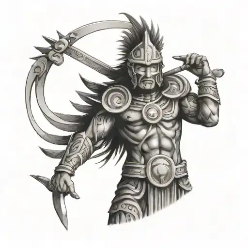 Chicano Aztec warrior standing tattoo design idea