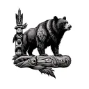 totem pole made up by a black bear, bison, caribou, rabbit, and hawk not on side  tattoo design idea