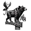 totem pole made up by a black bear, bison, caribou, rabbit, and hawk not on side  tattoo design idea
