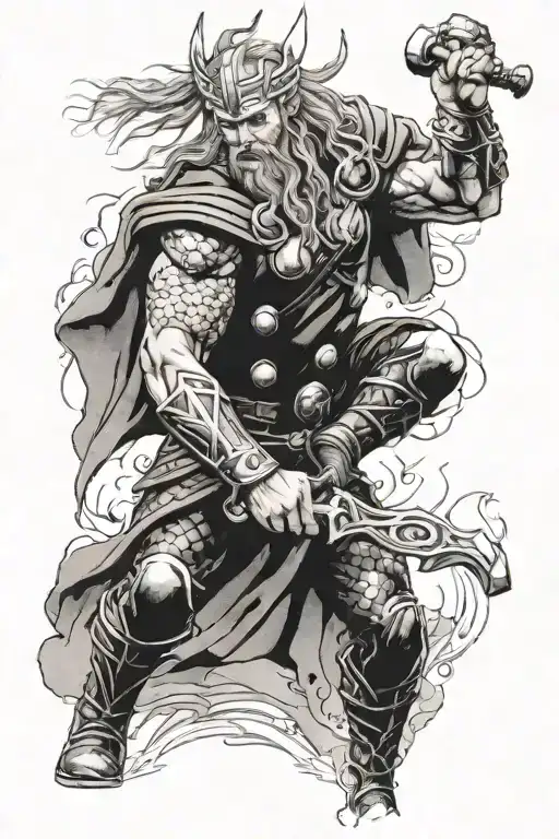 Nordic mythology Thor fighting tattoo design idea