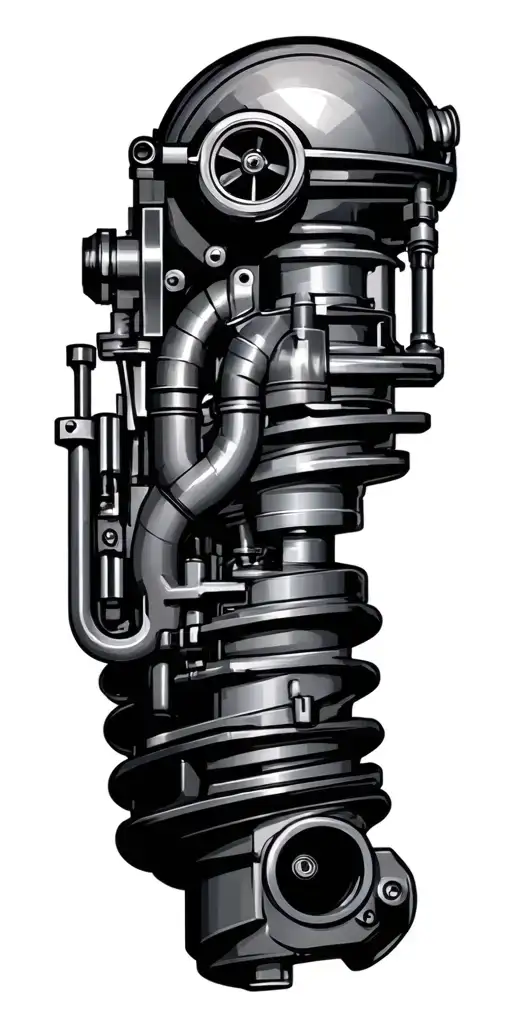 heavy diesel mechanic parts and tools with turbocharger at the shoulder tattoo design idea