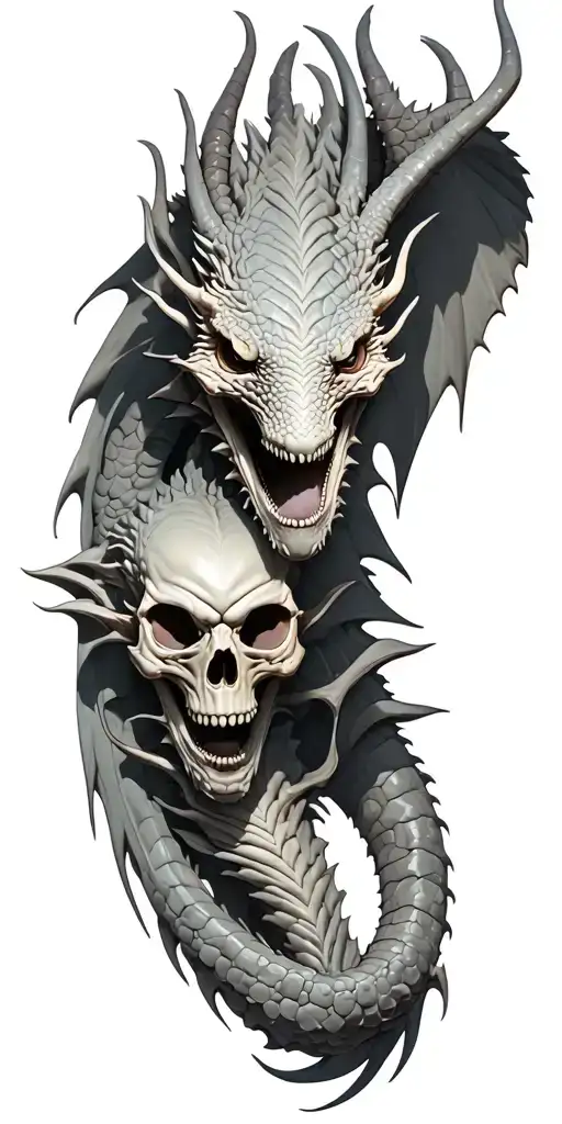 dragon wrapped, alien texture, skulls representing dark periods tattoo design idea