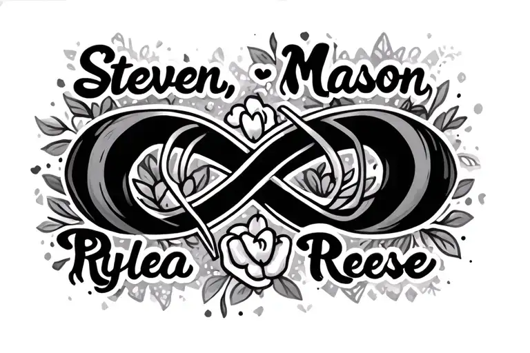 "Steven, Mason, Rylea, Reese" infinity symbol tattoo design idea
