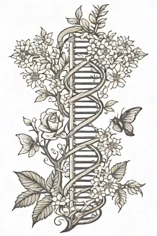 dna strip with tree blooming at the top tattoo design idea
