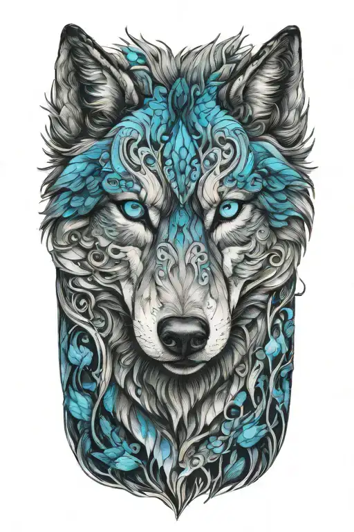 wolf blue eyes looking tattoo design idea