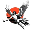 icarus with japanese rising sun tattoo design idea