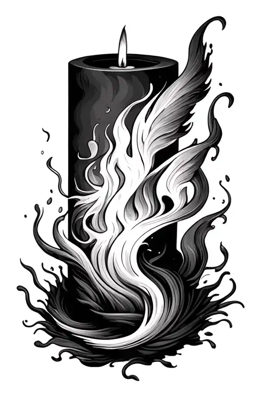 rwalistic simple candle with a flowing spirit appearing from the flame tattoo design idea