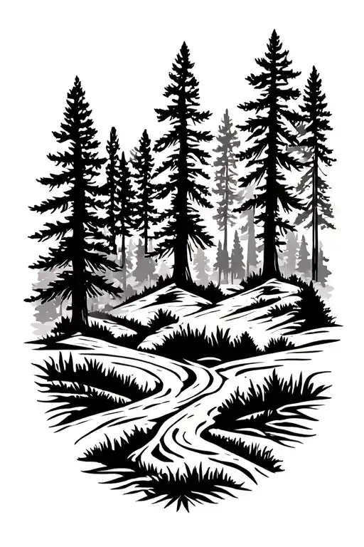 pine forest landscape tattoo design idea