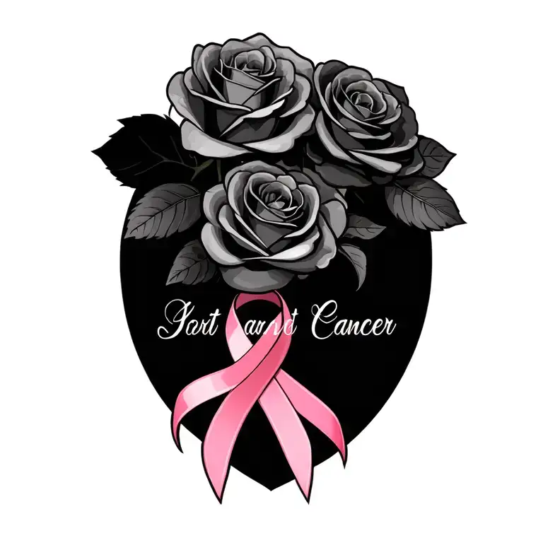 roses with name and breast cancer ribbon tattoo design idea