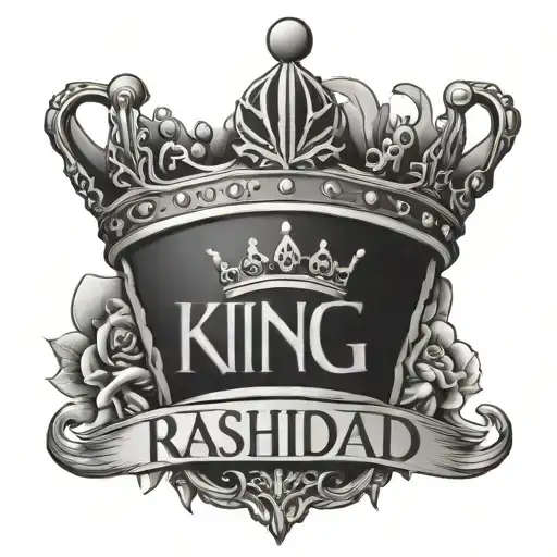 king crown on top of the R the name rashad tattoo design idea