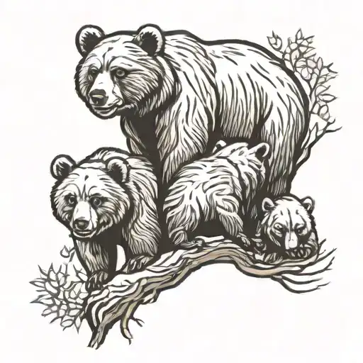 mother bear with cubs + tree tattoo design idea