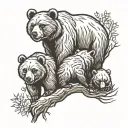 mother bear with cubs + tree tattoo design idea