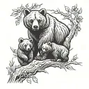 mother bear with cubs + tree tattoo design idea